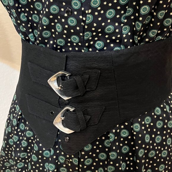 Vintage SANTA FE Floral Dress Women’s Size 4 90s Retro Bodycon Black Garden Prin - Picture 3 of 11